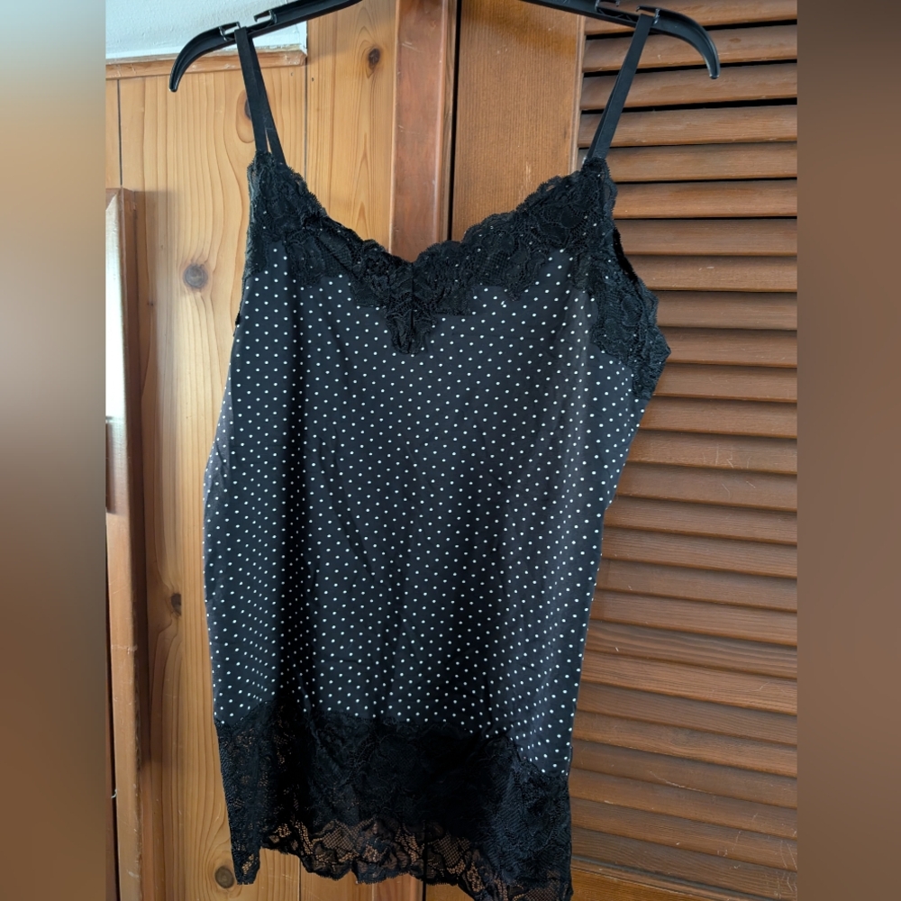 Black Polka Dot Lace Trim Cami